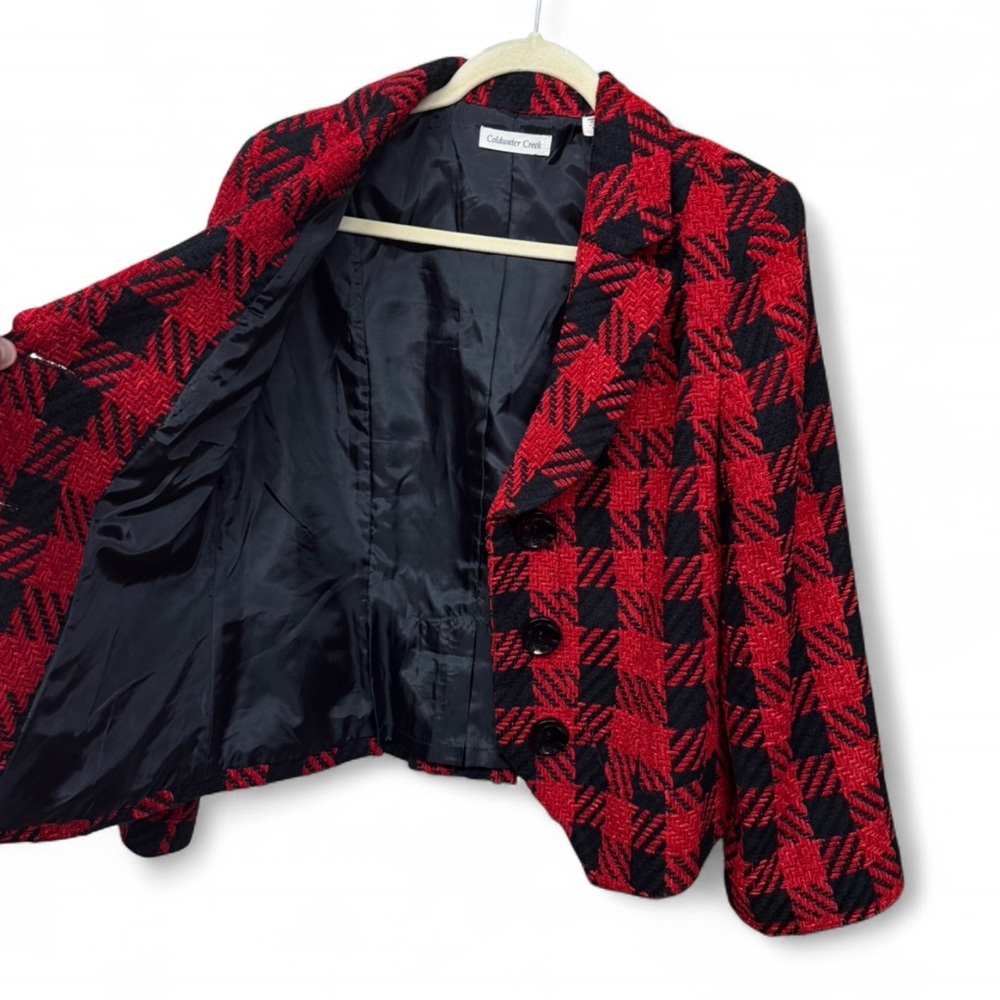 Coldwater Creek Red Black Plaid Tweed Blazer Jacket Size 10 - Picture 6 of 9